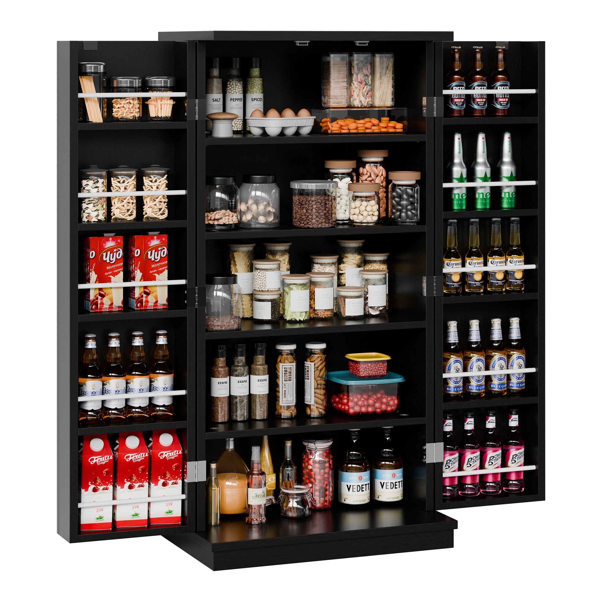 Walsunny 47" Kitchen Pantry Farmhouse Storage Cabinet with Adjustable Shelves, Racks and Doors Freestanding Kitchen Hutch Cupboard (7504155214000)