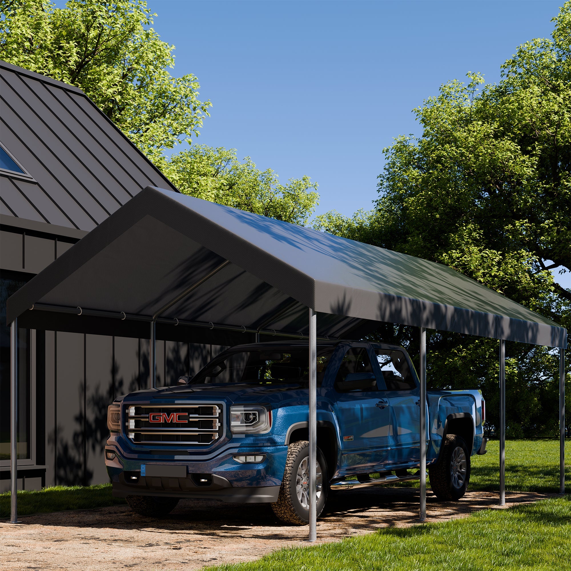 Walsunny Carport 10 x 20 ft Heavy Duty Carport Car Canopy with Powder-Coated Steel Frame,  Shelter Party Tent with 180g PE Tarp for Wedding, Garden (7404386713776)
