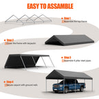 Walsunny Carport 10 x 20 ft Heavy Duty Carport Car Canopy with Powder-Coated Steel Frame,  Shelter Party Tent with 180g PE Tarp for Wedding, Garden (7404386713776)