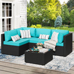 Walsunny Patio Furniture 5 Pieces Outdoor Sectional Sofa, Black Wicker