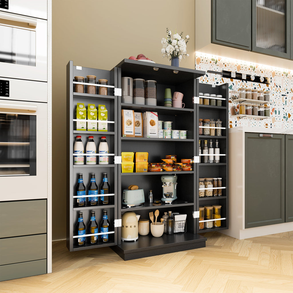 Walsunny 47" Kitchen Pantry Farmhouse Storage Cabinet with Adjustable Shelves, Racks and Doors Freestanding Kitchen Hutch Cupboard (7504155214000)