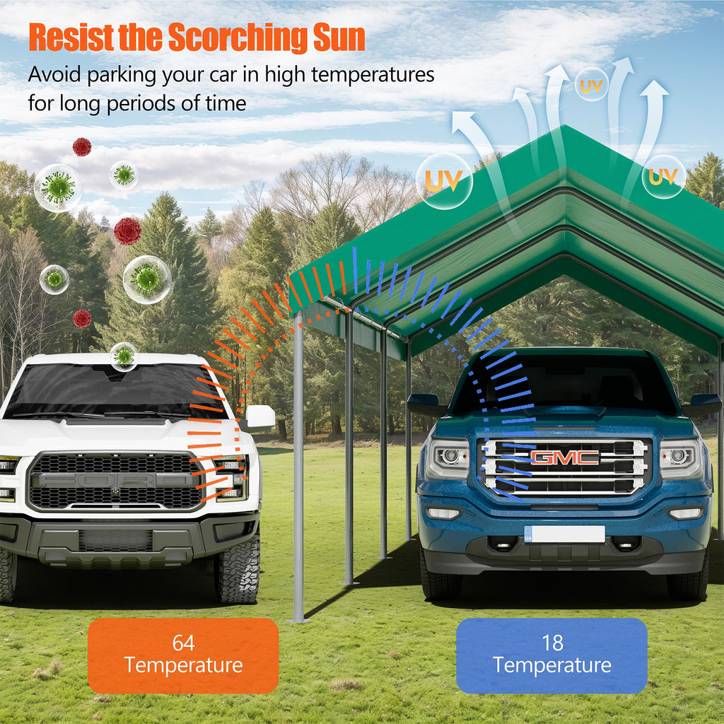 Walsunny Carport 10 x 20 ft Heavy Duty Carport Car Canopy with Powder-Coated Steel Frame,  Shelter Party Tent with 180g PE Tarp for Wedding, Garden (7404386713776)