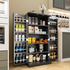 Walsunny 47" Kitchen Pantry Farmhouse Storage Cabinet with Adjustable Shelves, Racks and Doors Freestanding Kitchen Hutch Cupboard (7504155214000)
