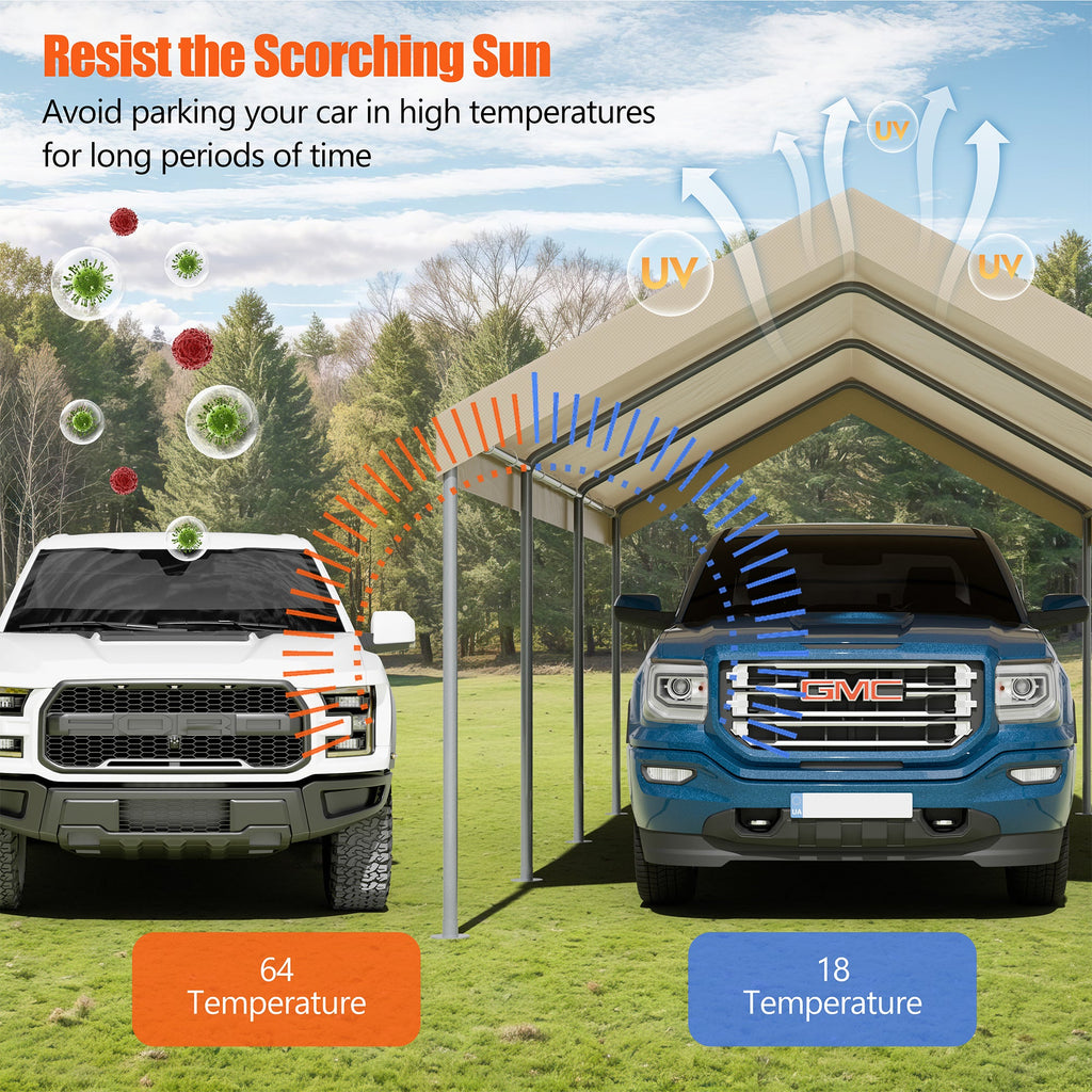 Walsunny Carport 10 x 20 ft Heavy Duty Carport Car Canopy with Powder-Coated Steel Frame,  Shelter Party Tent with 180g PE Tarp for Wedding, Garden (7404386713776)