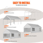Walsunny Carport, 10x20 ft Heavy Duty Carport Canopy with Roll-up Windows, Portable Garage with Removable Sidewalls & Doors (7404387467440)
