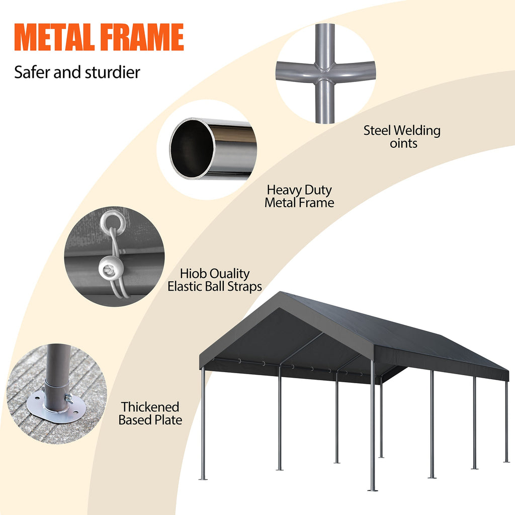 Walsunny Carport 10 x 20 ft Heavy Duty Carport Car Canopy with Powder-Coated Steel Frame,  Shelter Party Tent with 180g PE Tarp for Wedding, Garden (7404386713776)