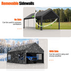 Walsunny Carport, 10x20 ft Heavy Duty Carport Canopy with Roll-up Windows, Portable Garage with Removable Sidewalls & Doors (7404387467440)