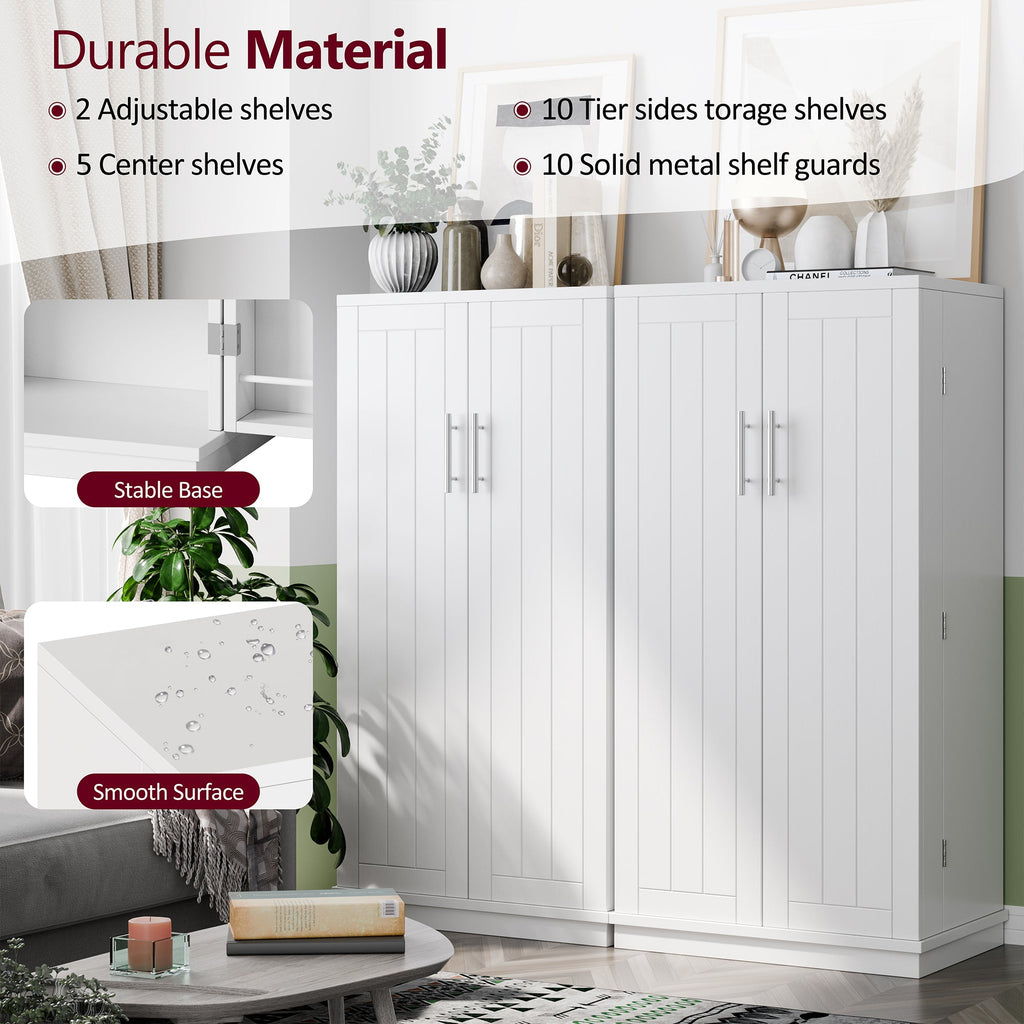 Walsunny 47" Kitchen Pantry Farmhouse Storage Cabinet with Adjustable Shelves, Racks and Doors Freestanding Kitchen Hutch Cupboard (7504155214000)