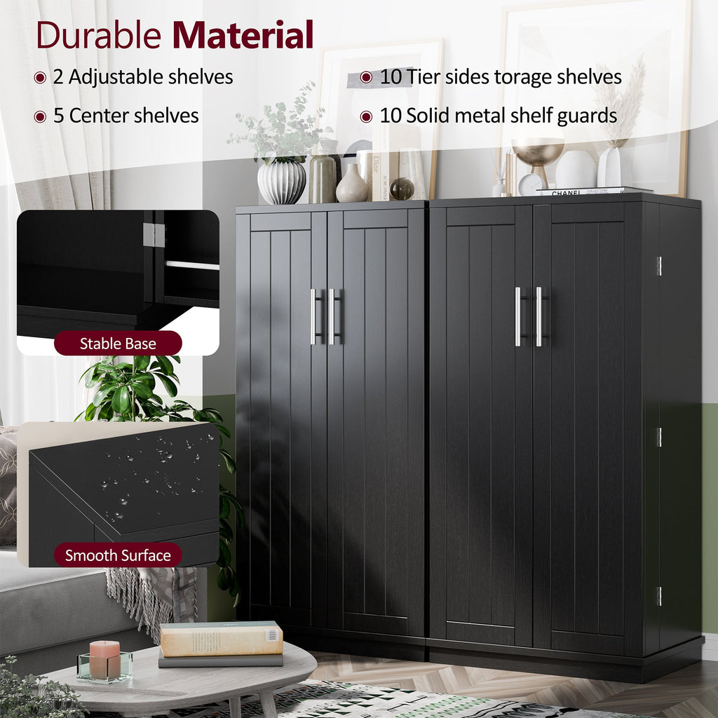Walsunny 47" Kitchen Pantry Farmhouse Storage Cabinet with Adjustable Shelves, Racks and Doors Freestanding Kitchen Hutch Cupboard (7504155214000)