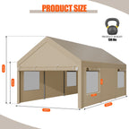 Walsunny Carport, 10x20 ft Heavy Duty Carport Canopy with Roll-up Windows, Portable Garage with Removable Sidewalls & Doors (7404387467440)
