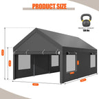 Walsunny Carport, 10x20 ft Heavy Duty Carport Canopy with Roll-up Windows, Portable Garage with Removable Sidewalls & Doors (7404387467440)