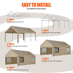 Walsunny Carport, 10x20 ft Heavy Duty Carport Canopy with Roll-up Windows, Portable Garage with Removable Sidewalls & Doors (7404387467440)