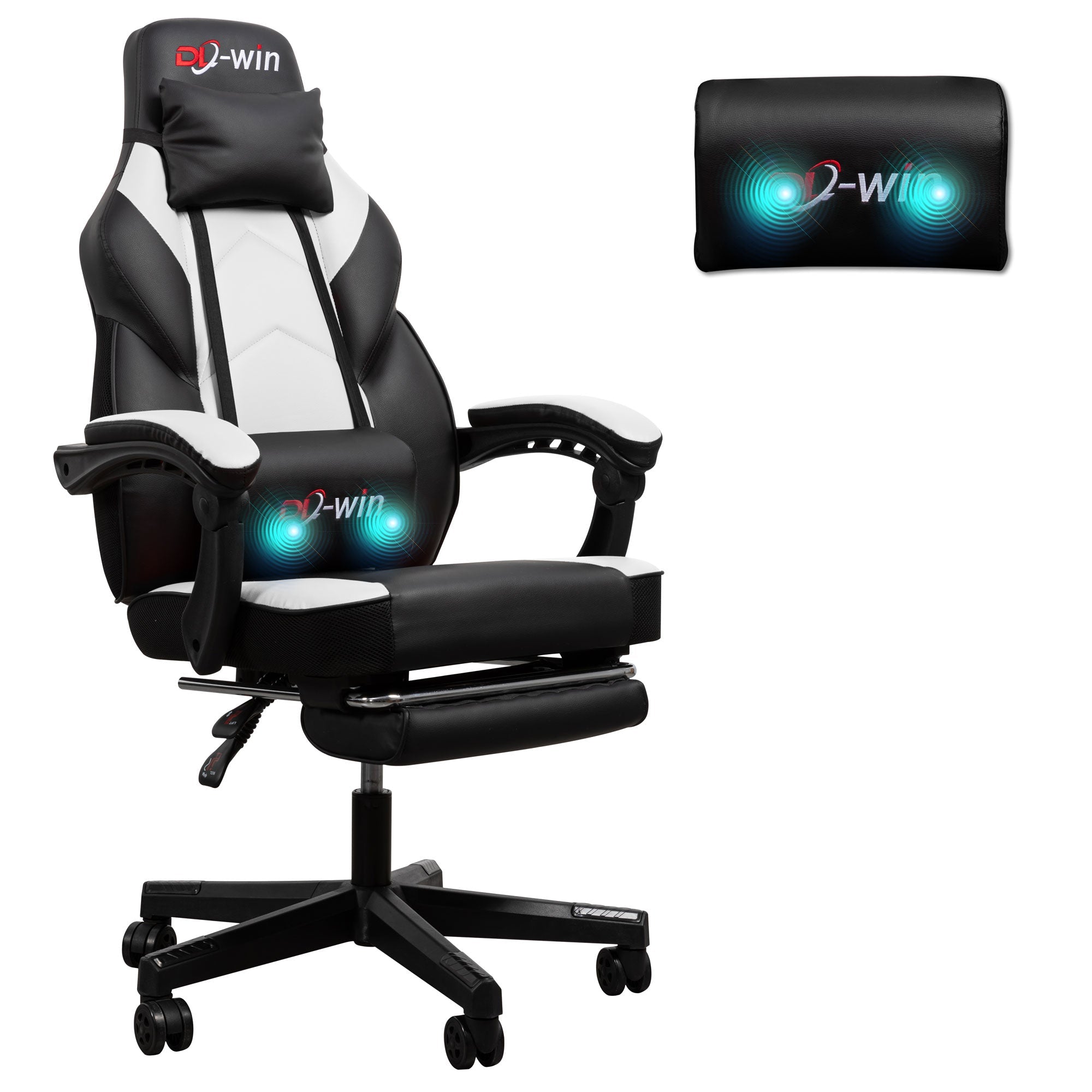 Gaming Chairs  Walsunny Gaming Chairs with Footrest, Massage Leather Game Chair for Adults Big and Tall Gamer Chair with Headrest and Lumbar Support with Ergonomic PU Leather   #color_white