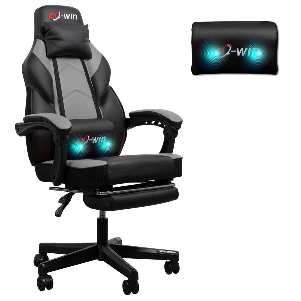 Gaming Chairs  Walsunny Gaming Chairs with Footrest, Massage Leather Game Chair for Adults Big and Tall Gamer Chair with Headrest and Lumbar Support with Ergonomic PU Leather  #color_grey