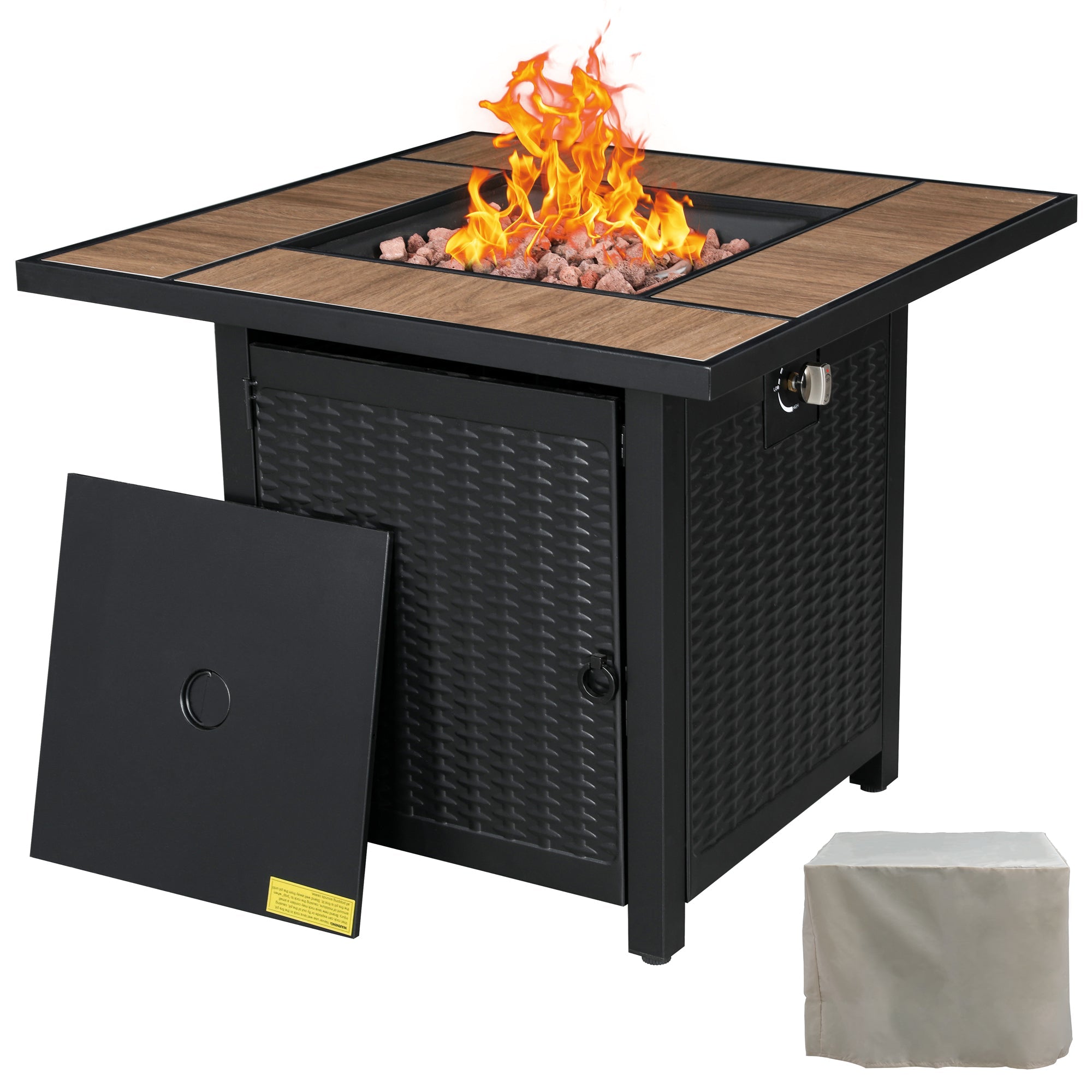 Walsunny 28" Propane Gas Fire Pit Table 50,000 BTU Square Outdoor Wicker (7436201689264)
