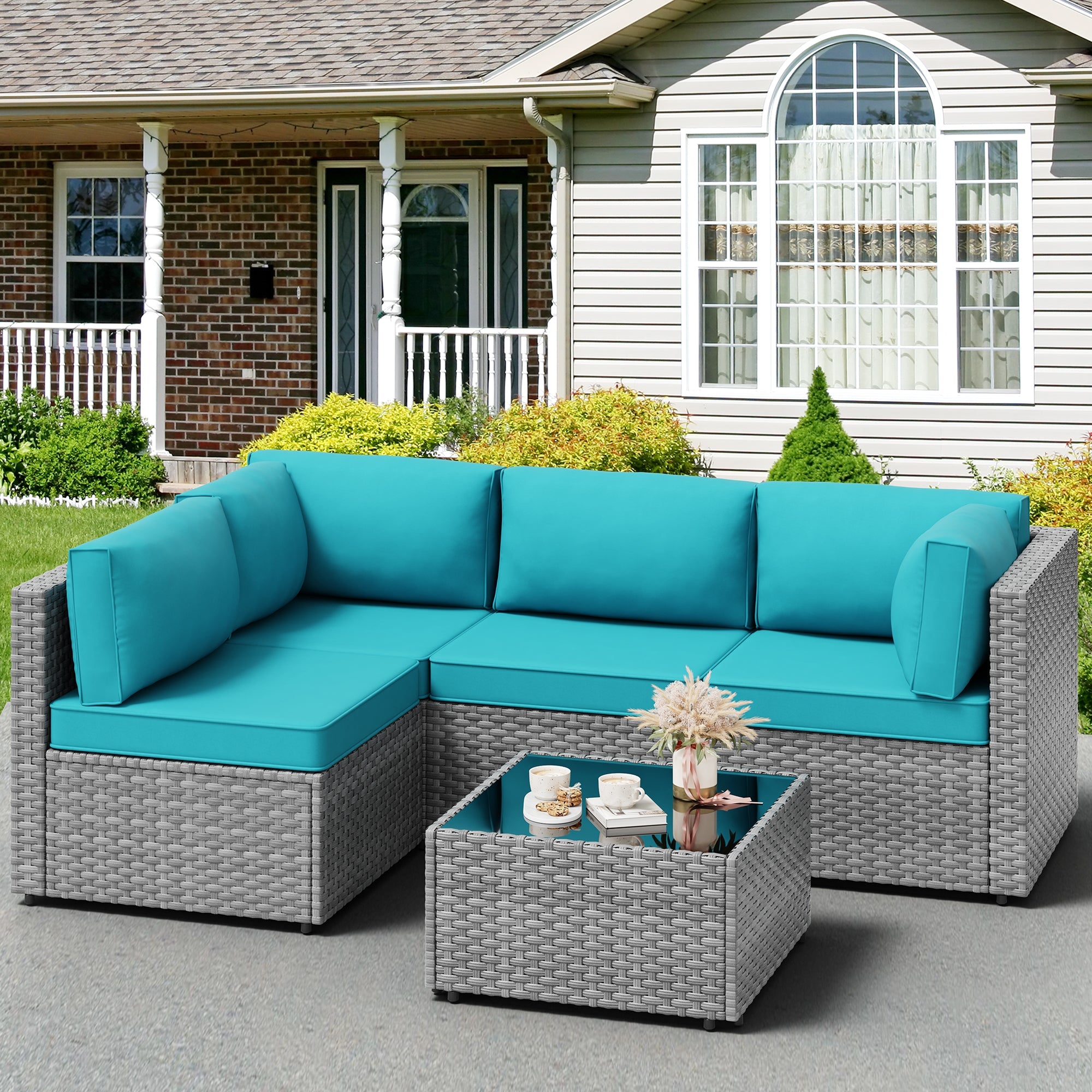 Vongrasig Patio Furniture 5 Pieces Outdoor Sectional Sofas, Sliver Wicker