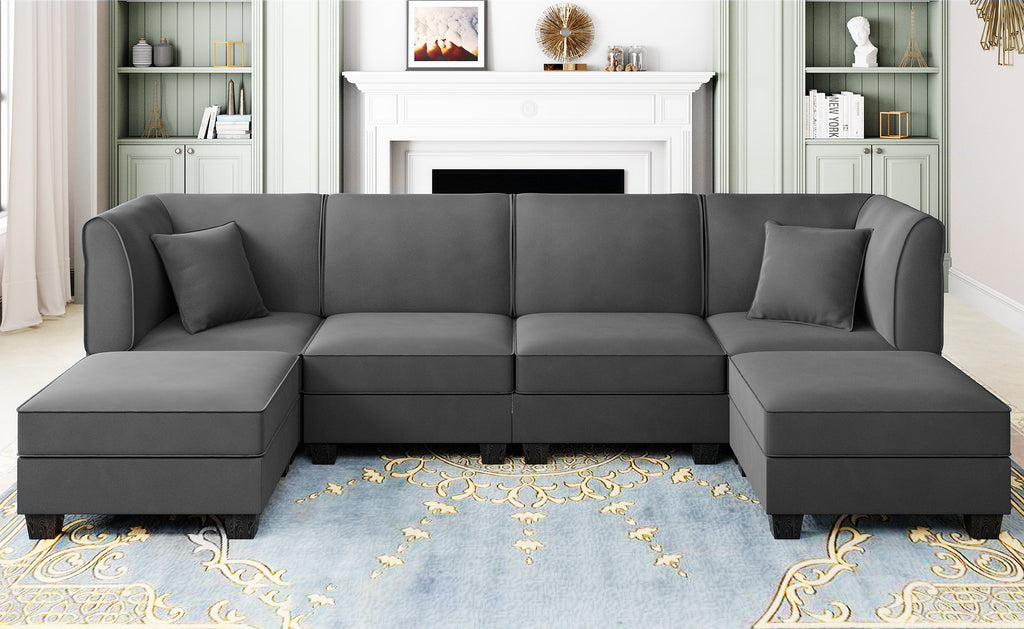 Walsunny  U-Shape Convertible Sectional Sofa Couch with 6 Seats
#color_dark-grey