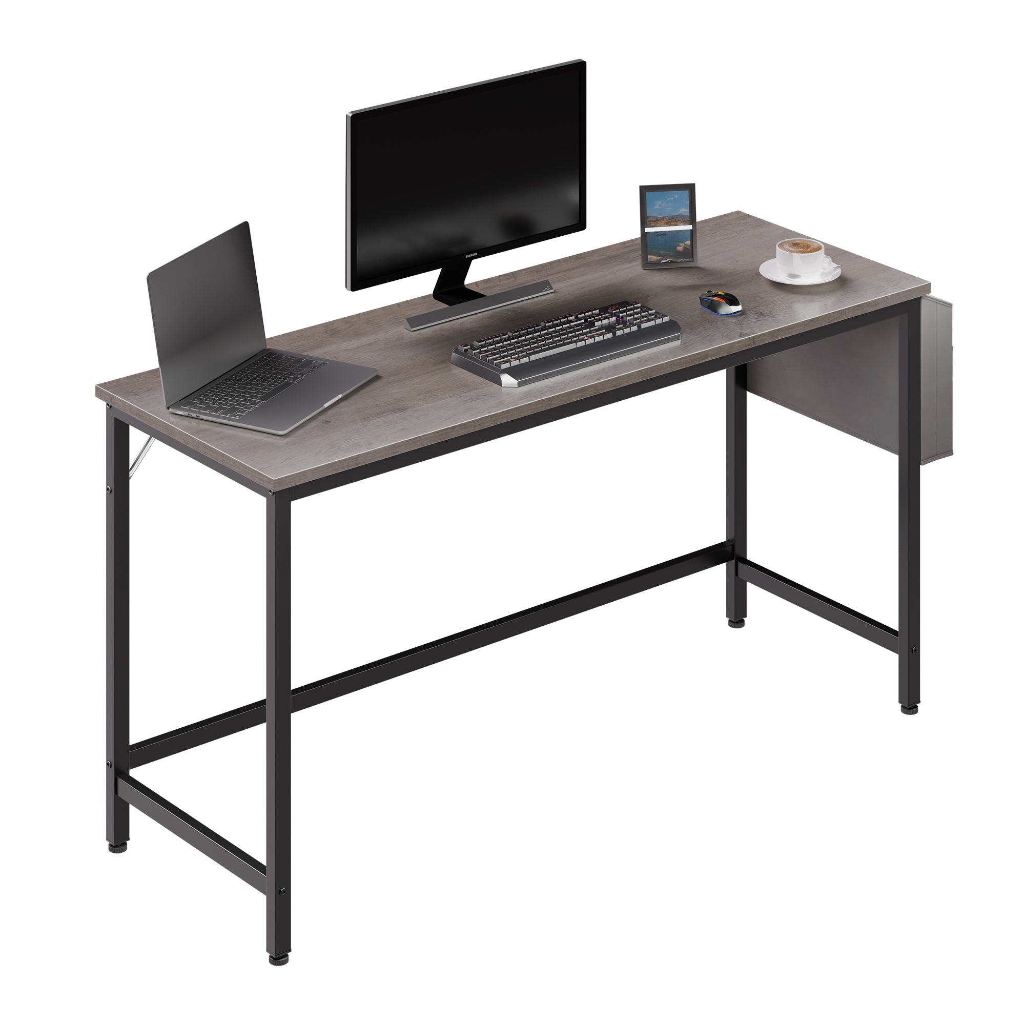 Walsunny 55 inch Home Office Desk with Storage Bag, Study Workstation Modern Simple Design, Student Writing Desk, Office Working Desk, Gray (7346039357616)