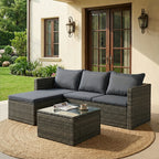 Patio Furniture Set with Detachable Soft Cushions, All Weather Outdoor PE Rattan Patio Conversation Sofa Set, Black Rattan/Grey