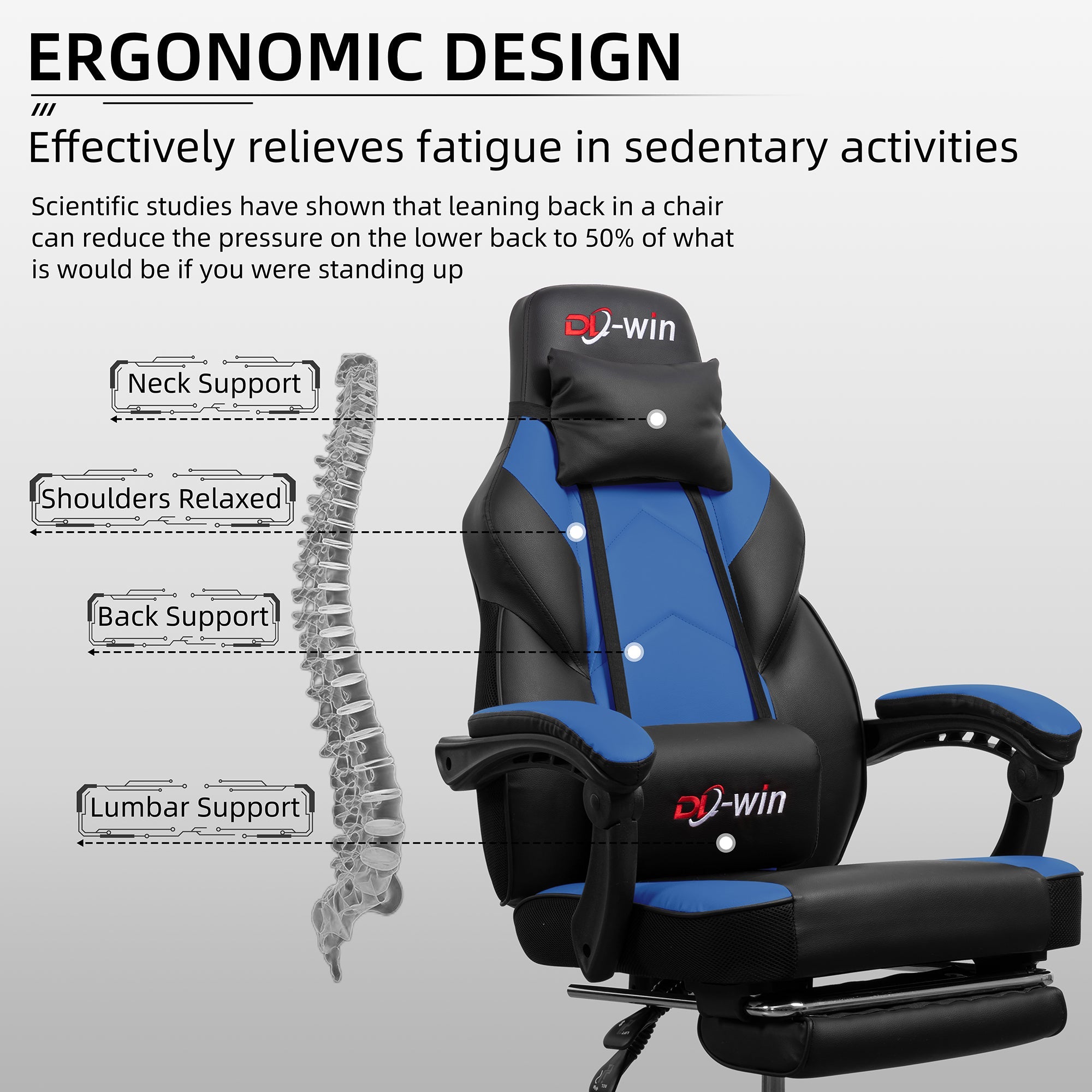Gaming Chairs  Walsunny Gaming Chairs with Footrest, Massage Leather Game Chair for Adults Big and Tall Gamer Chair with Headrest and Lumbar Support with Ergonomic PU Leather  #color_blue