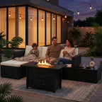 4-Piece Patio Furniture Set with 43" Propane Fire Pit Table, Outdoor Wicker Sectional Sofa Set, All-Weather Conversation Set for Backyard, Poolside, Garden, Grey Cushions