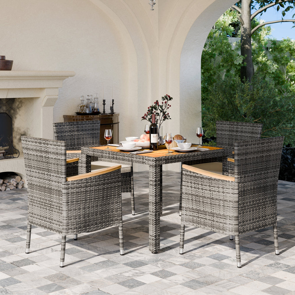 Walsunny 5 Pieces/ 7 Pieces Patio Dining Set, Square Wood Table (7047179927728)