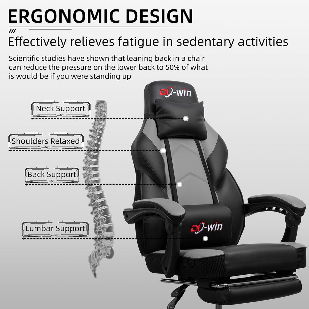 Gaming Chairs  Walsunny Gaming Chairs with Footrest, Massage Leather Game Chair for Adults Big and Tall Gamer Chair with Headrest and Lumbar Support with Ergonomic PU Leather  #color_grey