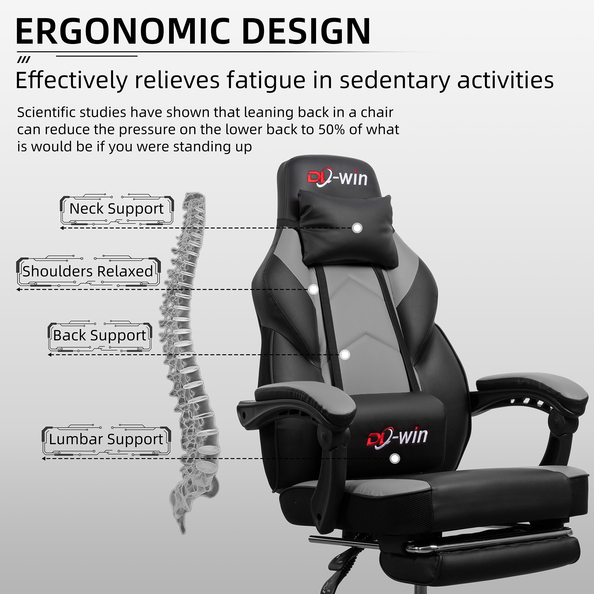 Gaming Chairs  Walsunny Gaming Chairs with Footrest, Massage Leather Game Chair for Adults Big and Tall Gamer Chair with Headrest and Lumbar Support with Ergonomic PU Leather  #color_grey