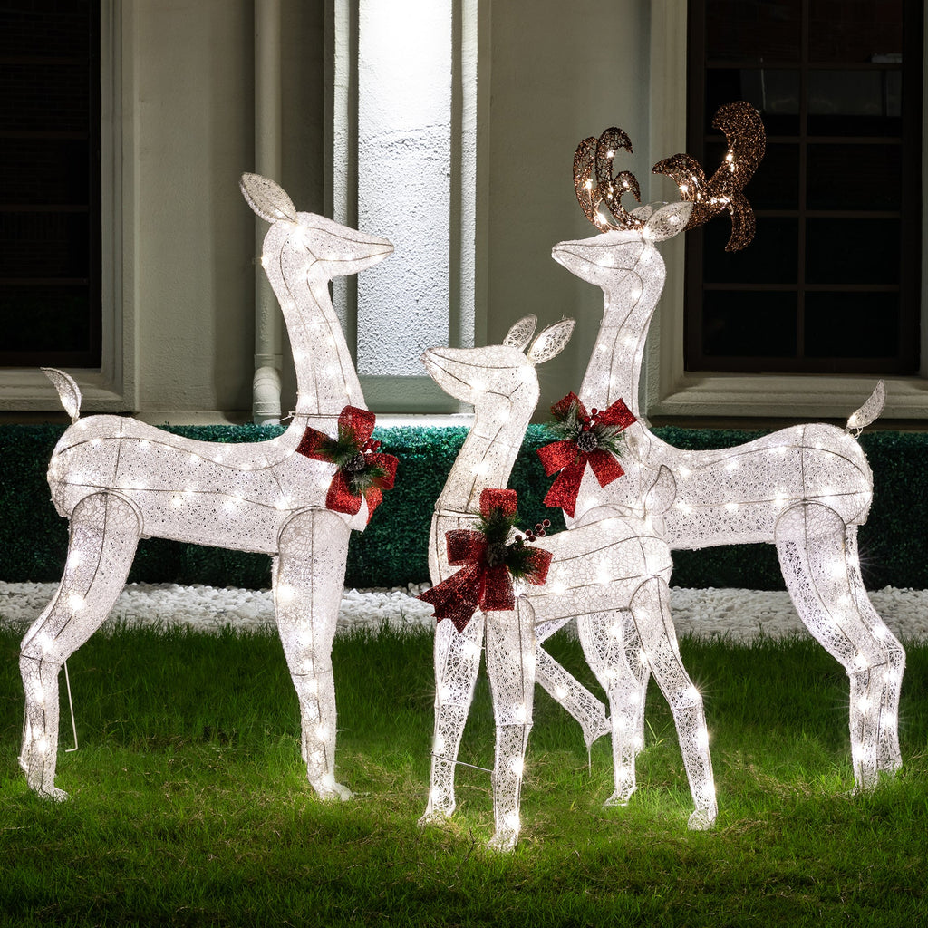 Walsunny LED Lighted Christmas Deer Family Display Set 