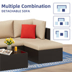 Vongrasig 5 Piece Patio Furniture Sets, Outdoor Patio Set Sectional Sofa, All-Weather PE Rattan Outdoor Couch with Ottoman, Glass Table for Garden, Backyard, Porch, Beige