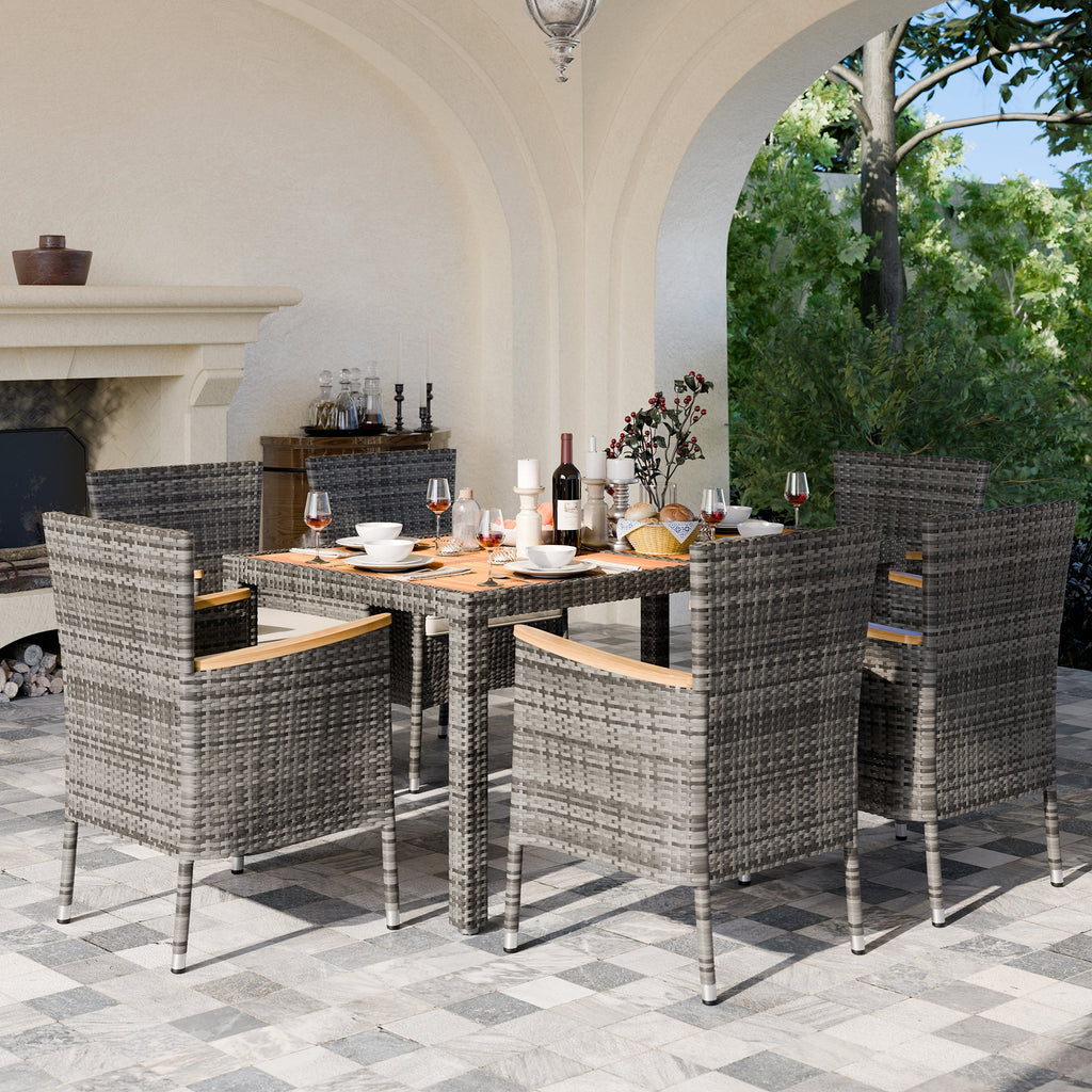 Walsunny 5 Pieces/ 7 Pieces Patio Dining Set, Square Wood Table (7047179927728)