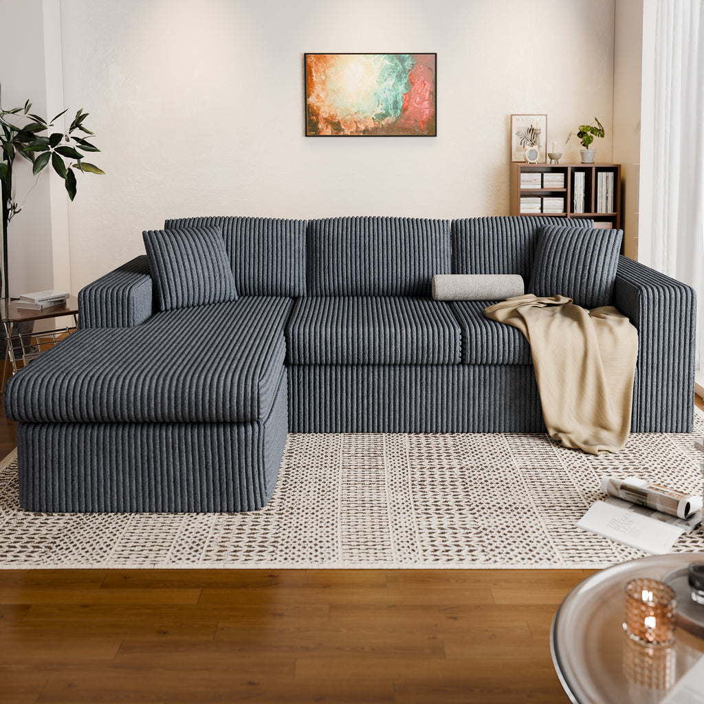 Vongrasig 105" Boneless Couches for Living Room, Sectional Couches Modular Sofa with L-Shaped Chaise, Memory Foam Comfy Cloud Couch with Plush Corduroy Fabric, No Assembly Required, Black
