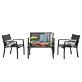 Walsunny 4 Pieces Outdoor Furniture Set, Modern Metal Textilene, Patio Loveseat & Glass Table, Black#color_black