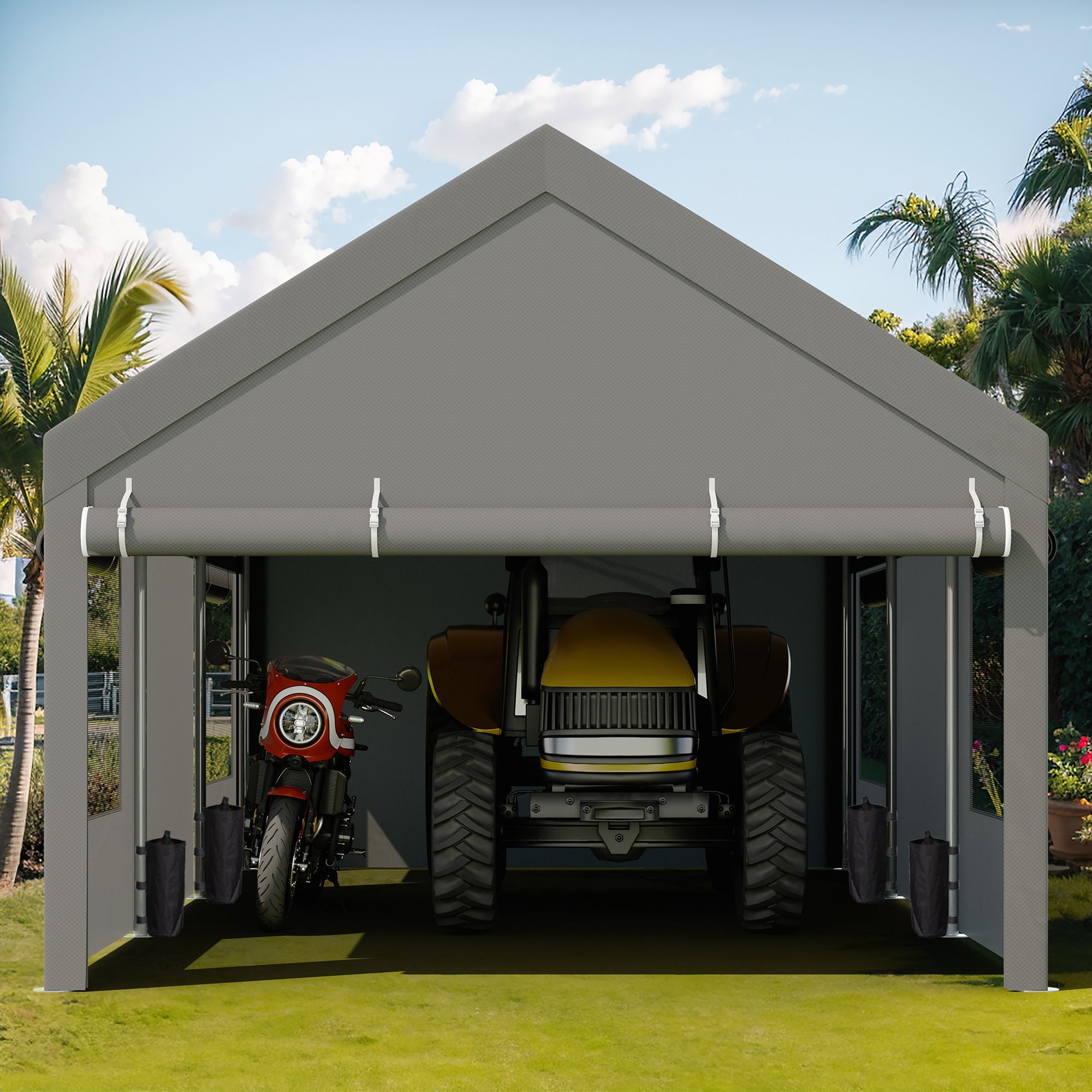 Walsunny Carport, 10x20 ft Heavy Duty Carport Canopy with Roll-up Windows, Portable Garage for Car, Truck, Boat (7404387926192)