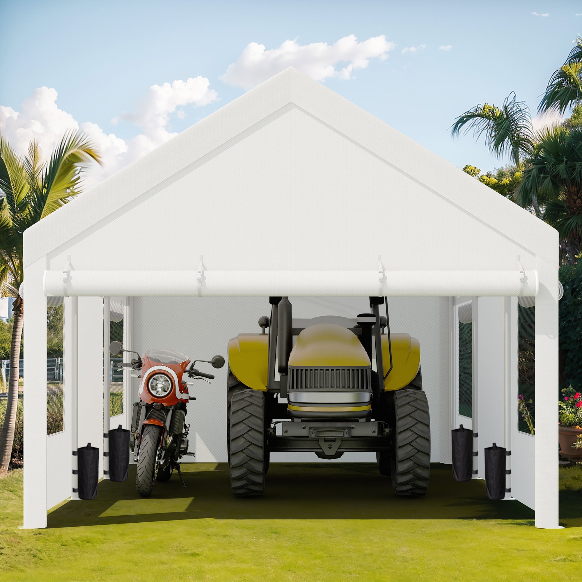 Walsunny Carport, 10x20 ft Heavy Duty Carport Canopy with Roll-up Windows, Portable Garage for Car, Truck, Boat (7404387926192)