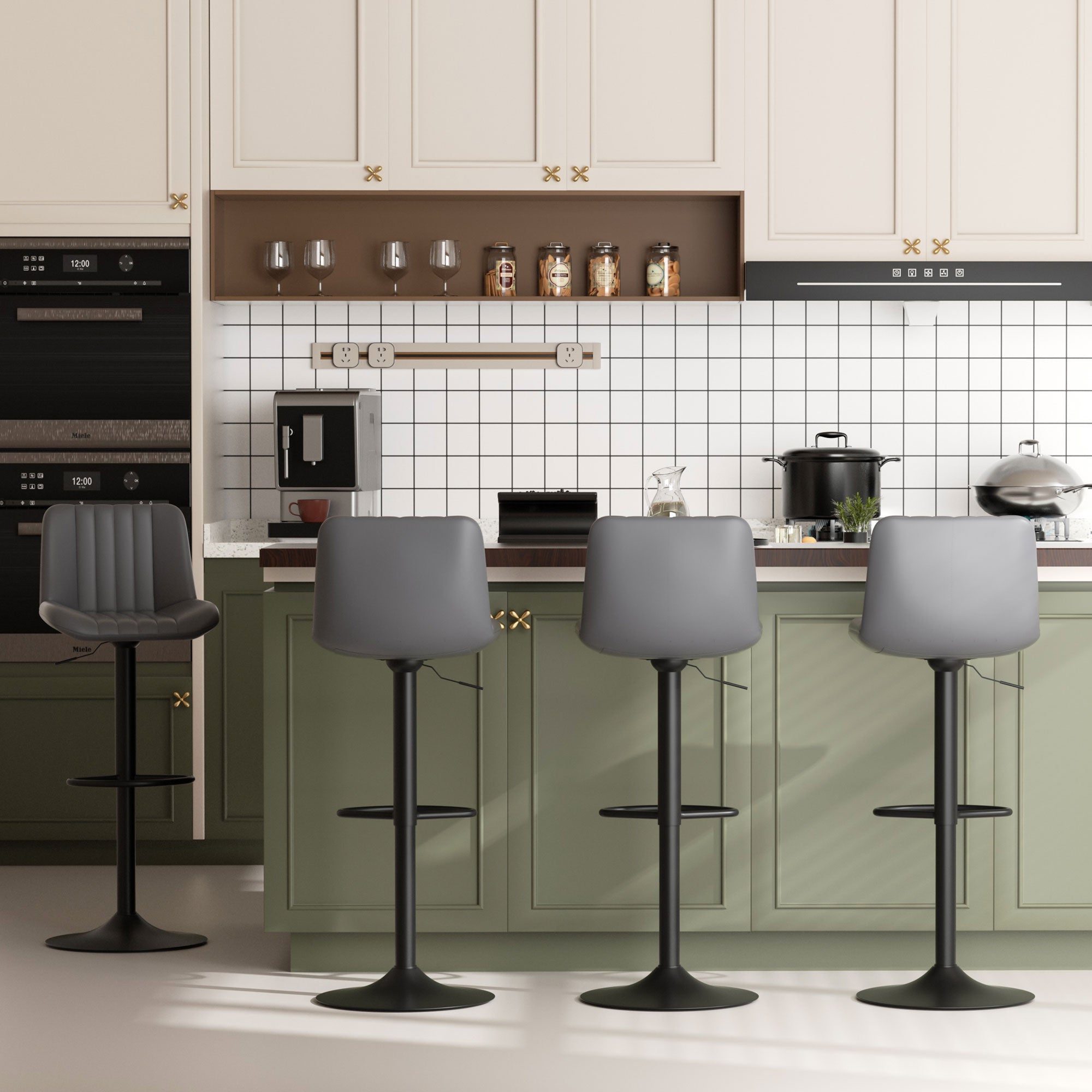 Walsunny Bar Stools Set of 2,Adjustable Leather Counter Height with High Backrest,Bar Chairs for Kitchen Island Dining£¬Room Bar (7562958831792)