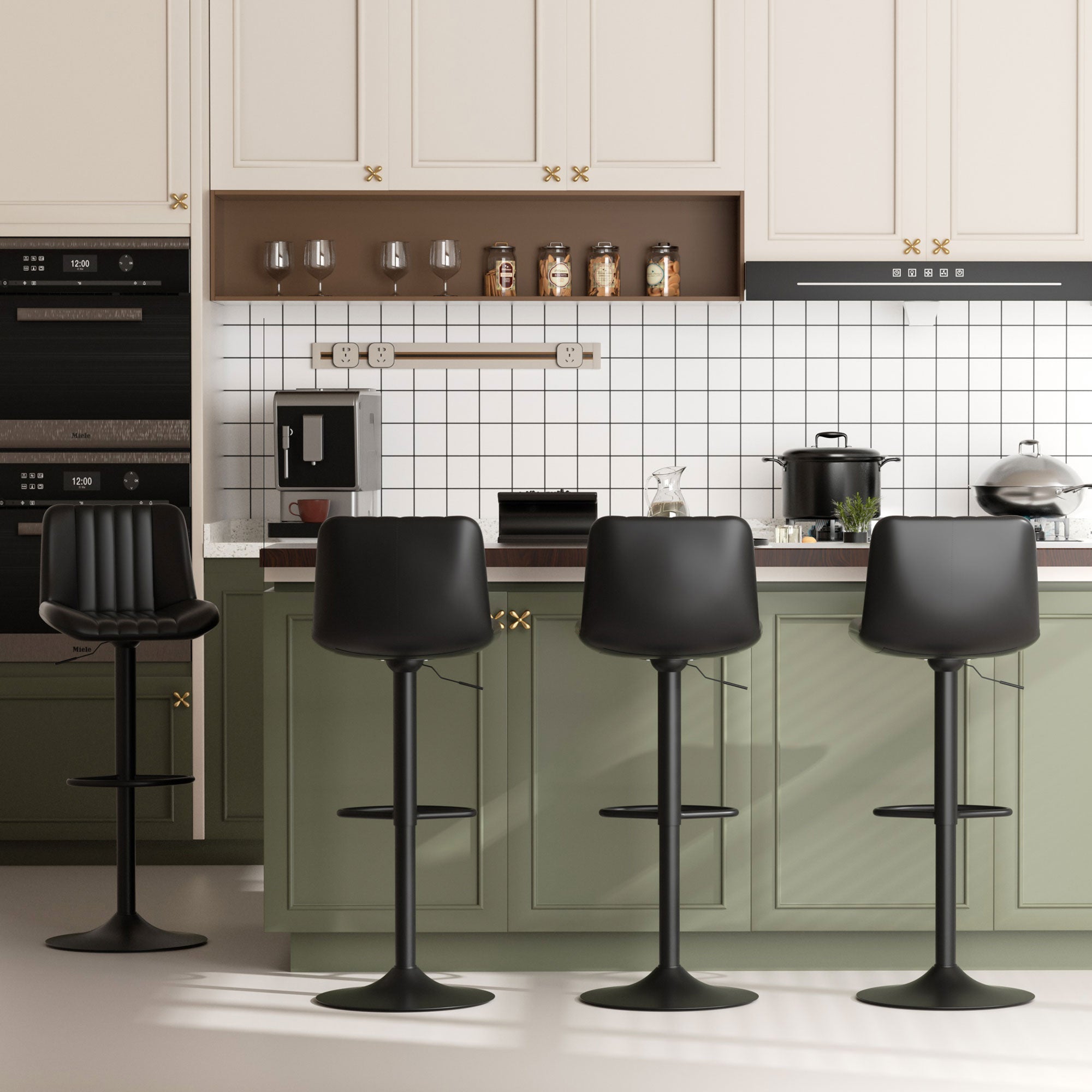 Walsunny Bar Stools Set of 2,Adjustable Leather Counter Height with High Backrest,Bar Chairs for Kitchen Island Dining£¬Room Bar (7562958831792)