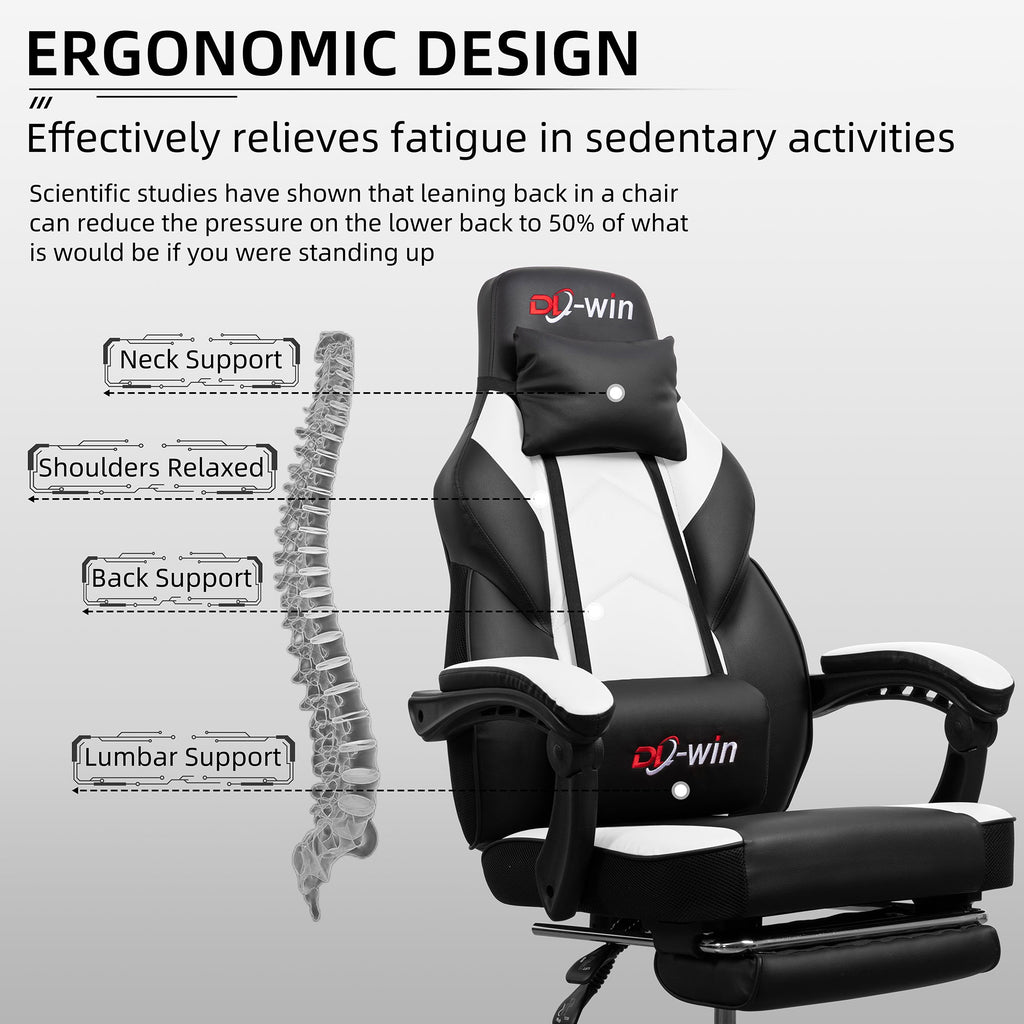 Gaming Chairs  Walsunny Gaming Chairs with Footrest, Massage Leather Game Chair for Adults Big and Tall Gamer Chair with Headrest and Lumbar Support with Ergonomic PU Leather   #color_white