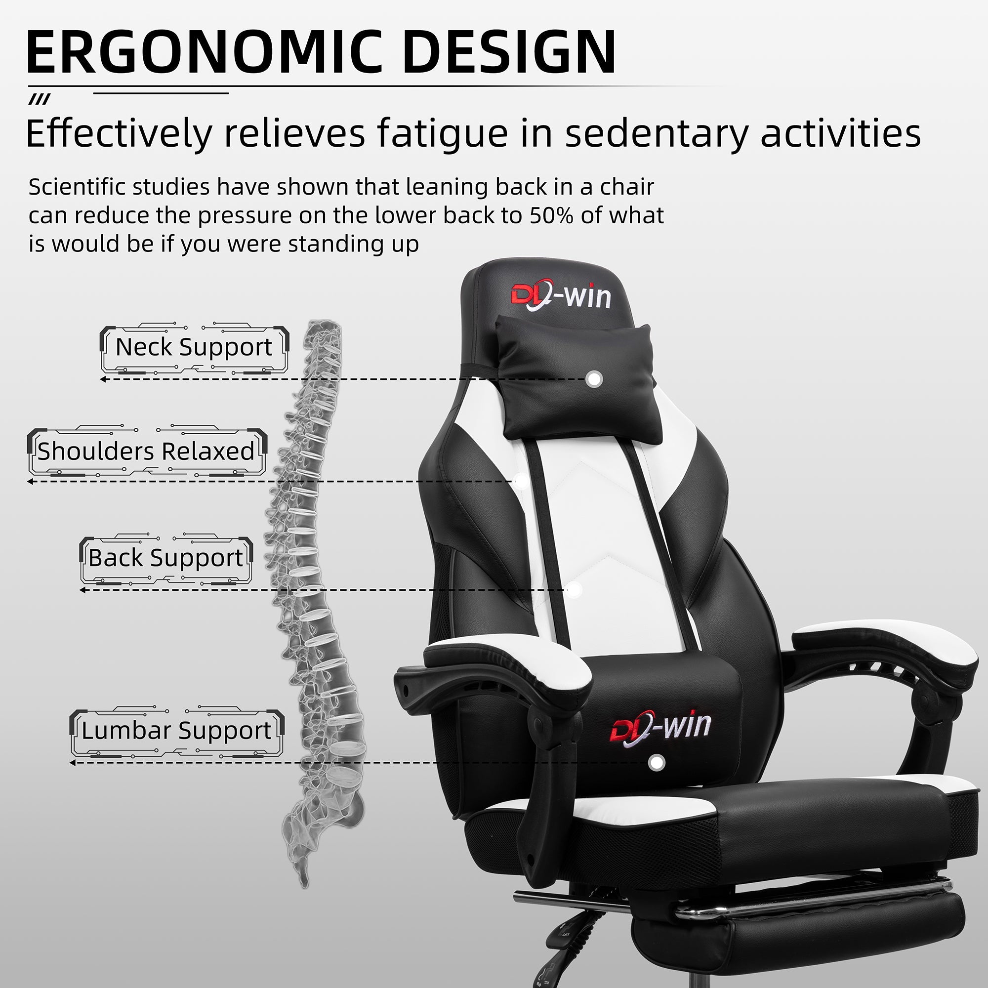 Gaming Chairs  Walsunny Gaming Chairs with Footrest, Massage Leather Game Chair for Adults Big and Tall Gamer Chair with Headrest and Lumbar Support with Ergonomic PU Leather   #color_white