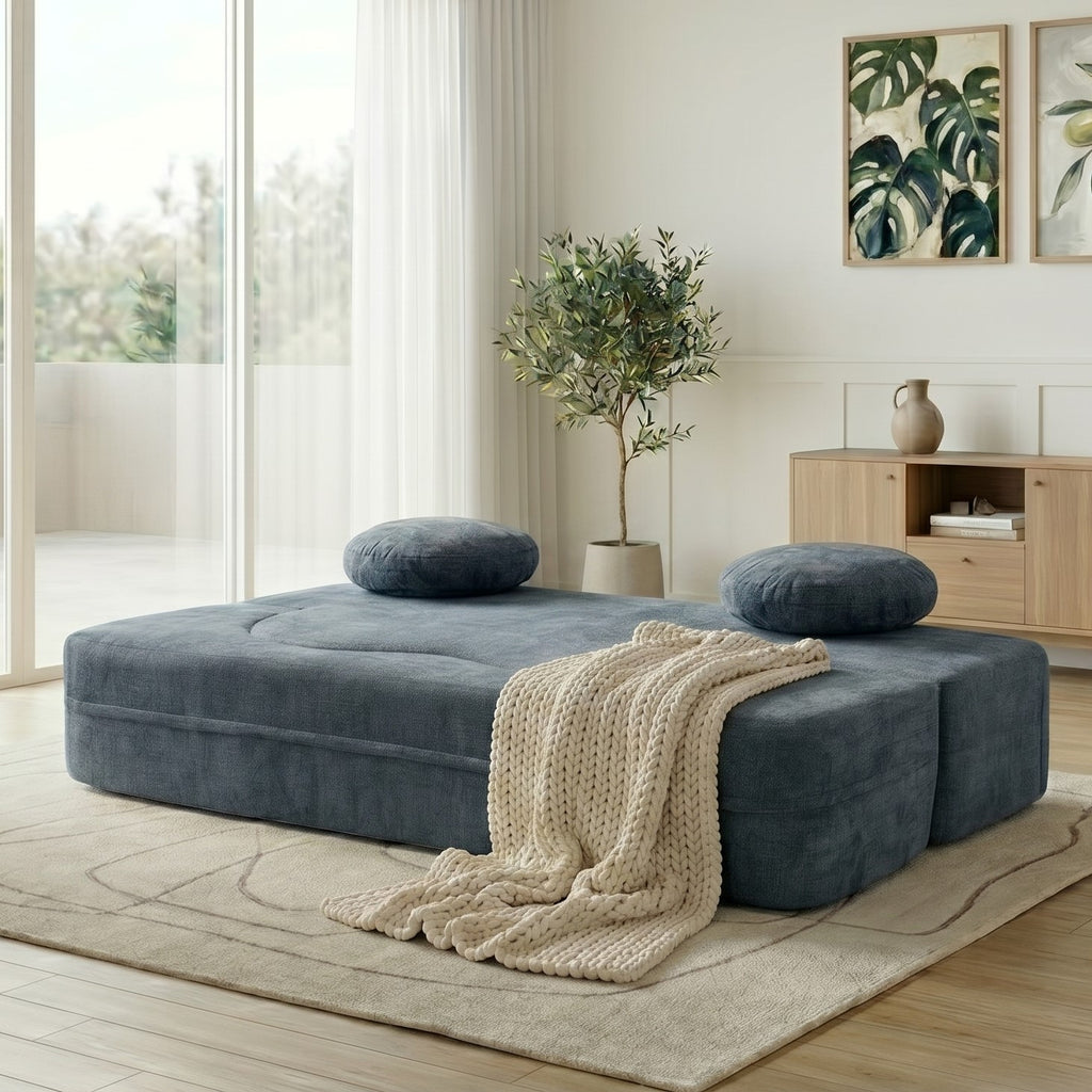 Vongrasig 77” Convertible Sofa Bed, Folding Boneless Couch, Floor Sofa 2-in-1 Curved Couch for Small Living Room, Apartment, Guest Room,