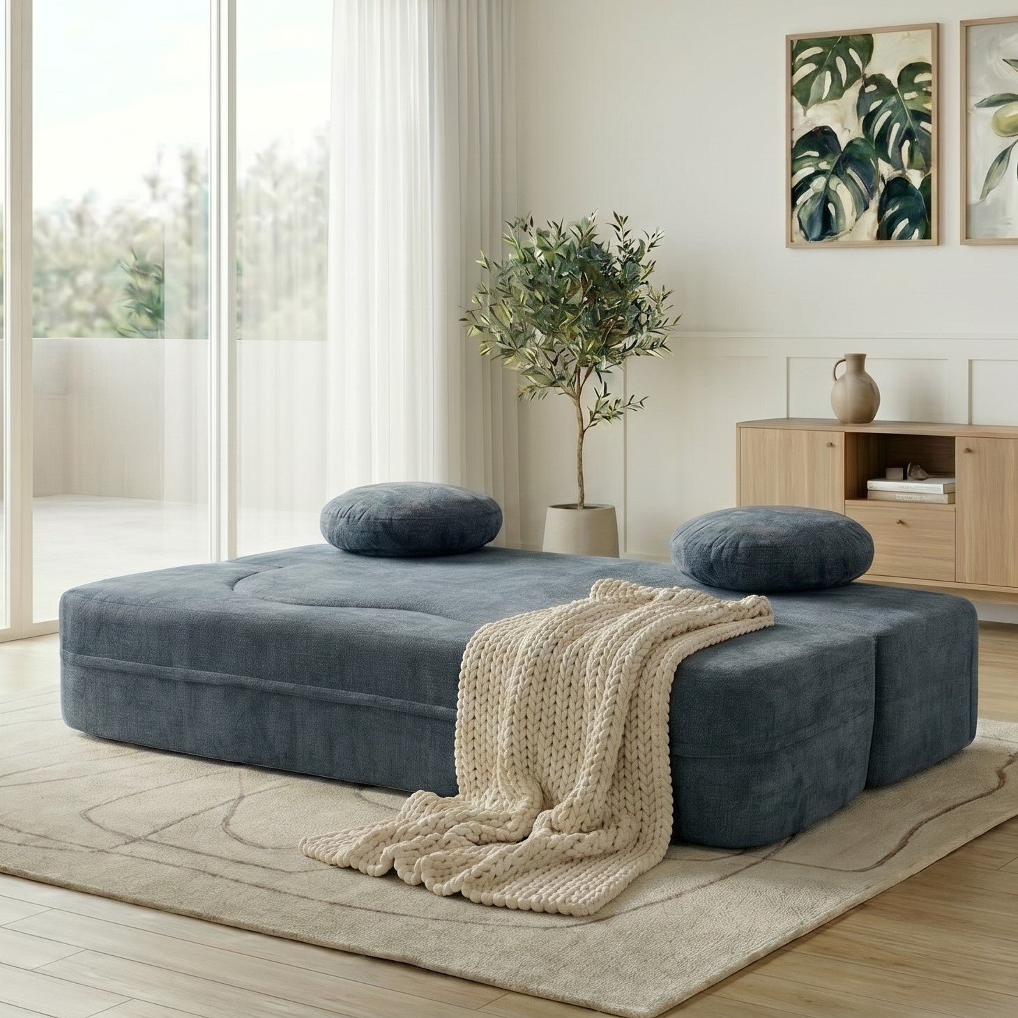 Vongrasig 77” Convertible Sofa Bed, Folding Boneless Couch, Floor Sofa 2-in-1 Curved Couch for Small Living Room, Apartment, Guest Room,