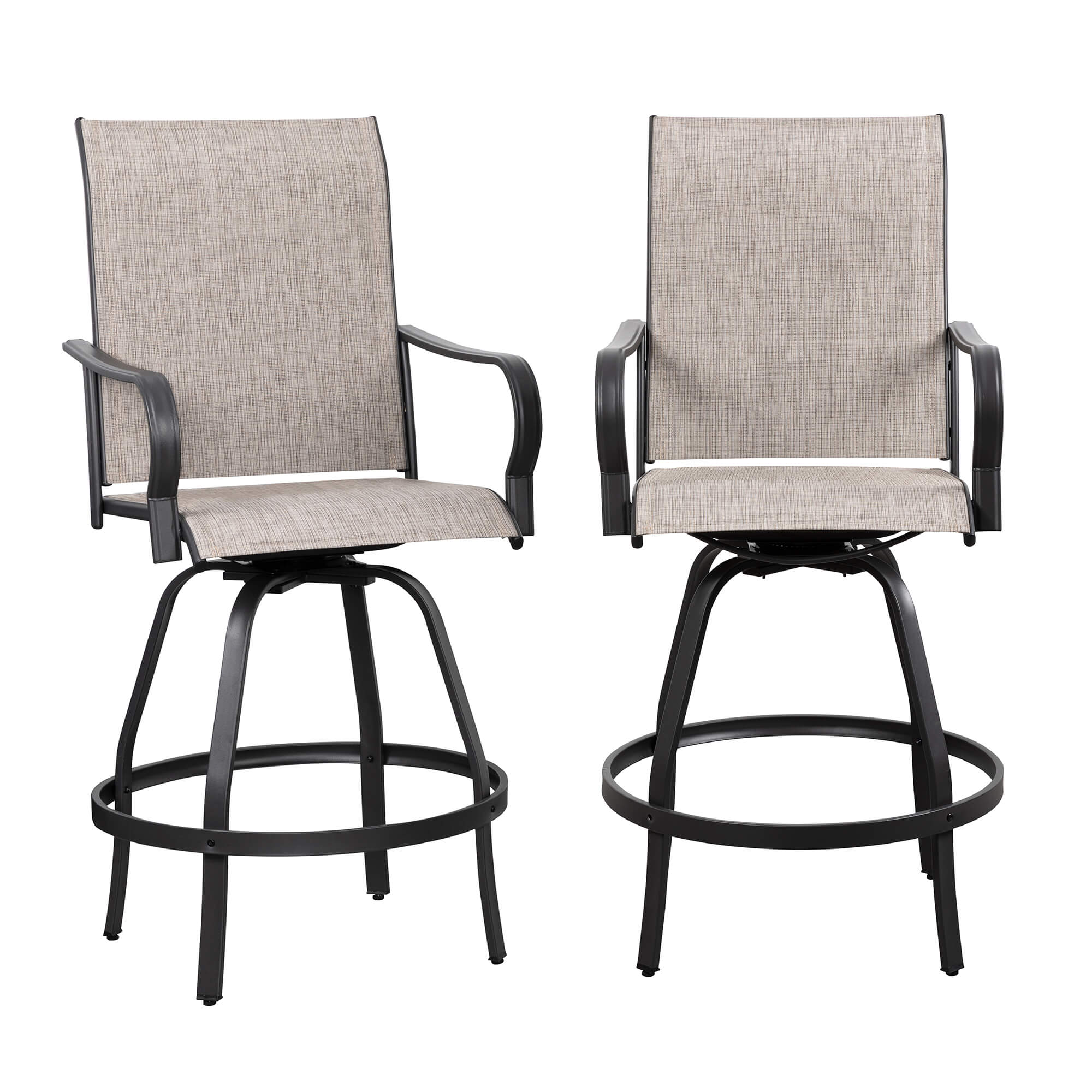 Walsunny Patio Furniture Outdoor All-Weather Texilene Swivel High Bar Stools Set