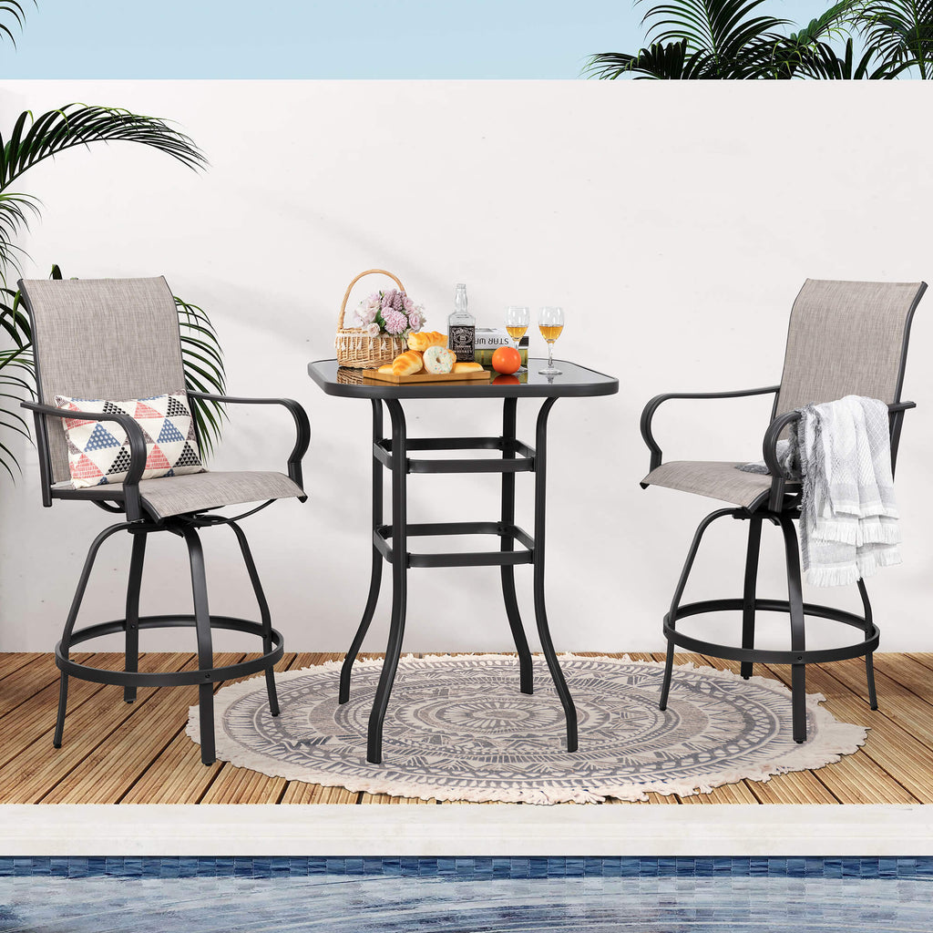 Vongrasig Patio Furniture Outdoor All-Weather Texilene Swivel High Bar Stools Set