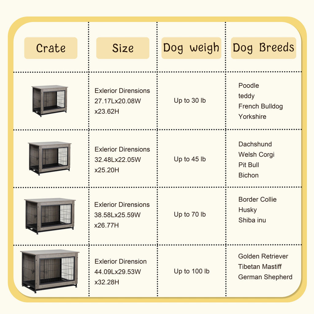 Walsunny Wooden Dog Crate Furniture,Double-Doors Kennel Indoor with Divider and Removable Tray,End Table Dog Crate for Decoration