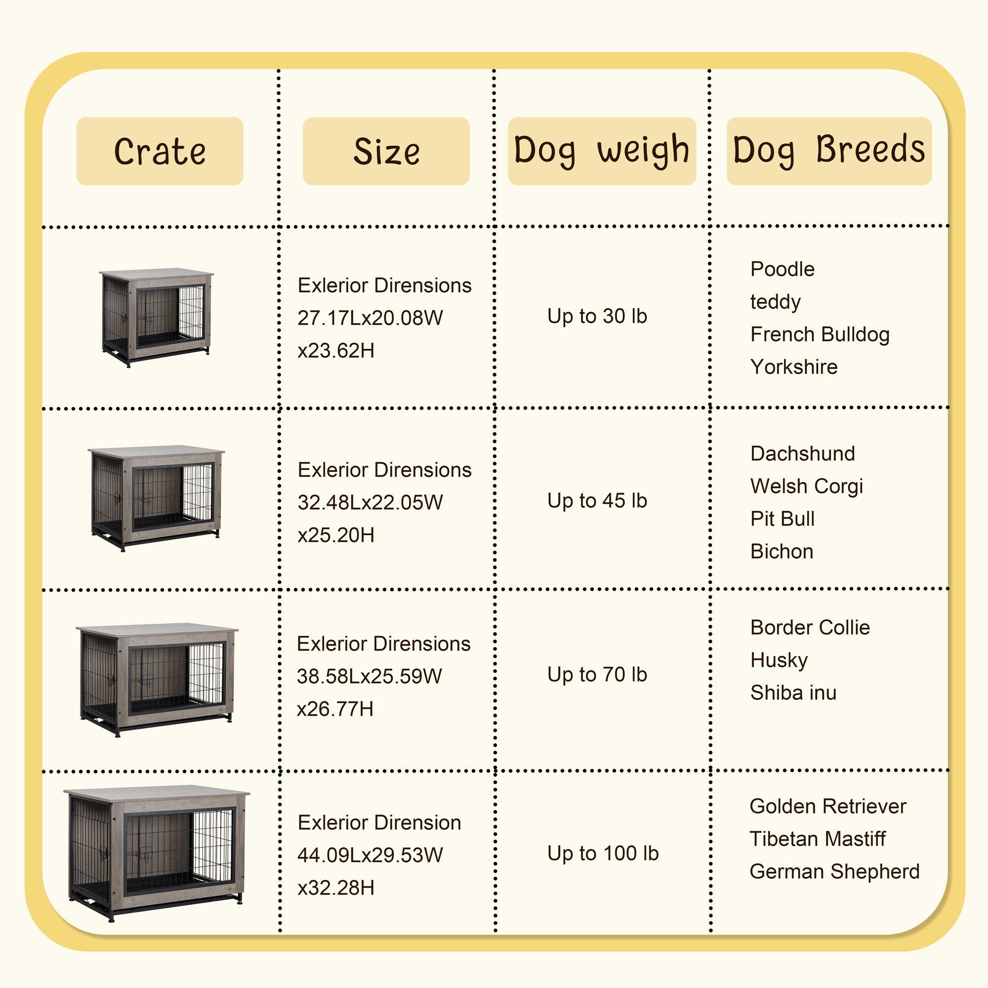 Walsunny Wooden Dog Crate Furniture,Double-Doors Kennel Indoor with Divider and Removable Tray,End Table Dog Crate for Decoration
