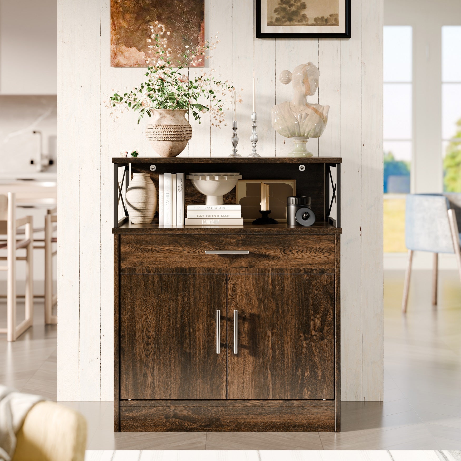 Walsunny Kitchen Buffet Sideboard Cabinet with Adjustable Shelf,Wooden Storage Cabinet with 2 Doors and 1 Drawers£¬Modern Farmhouse Coffee Bar Cabinet with Storage for Kitchen/Living Room (7612660711600)