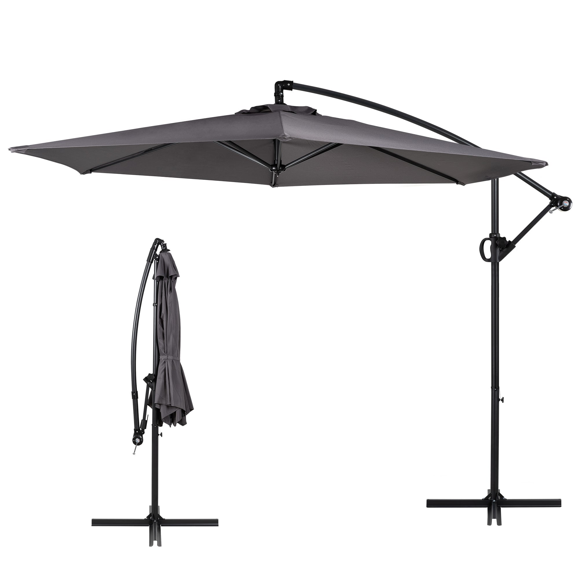 Walsunny Patio Offset Umbrella Easy Tilt Adjustment,Crank and Cross Base, Outdoor Cantilever Hanging Umbrella with 8 Ribs (7504185786544)
