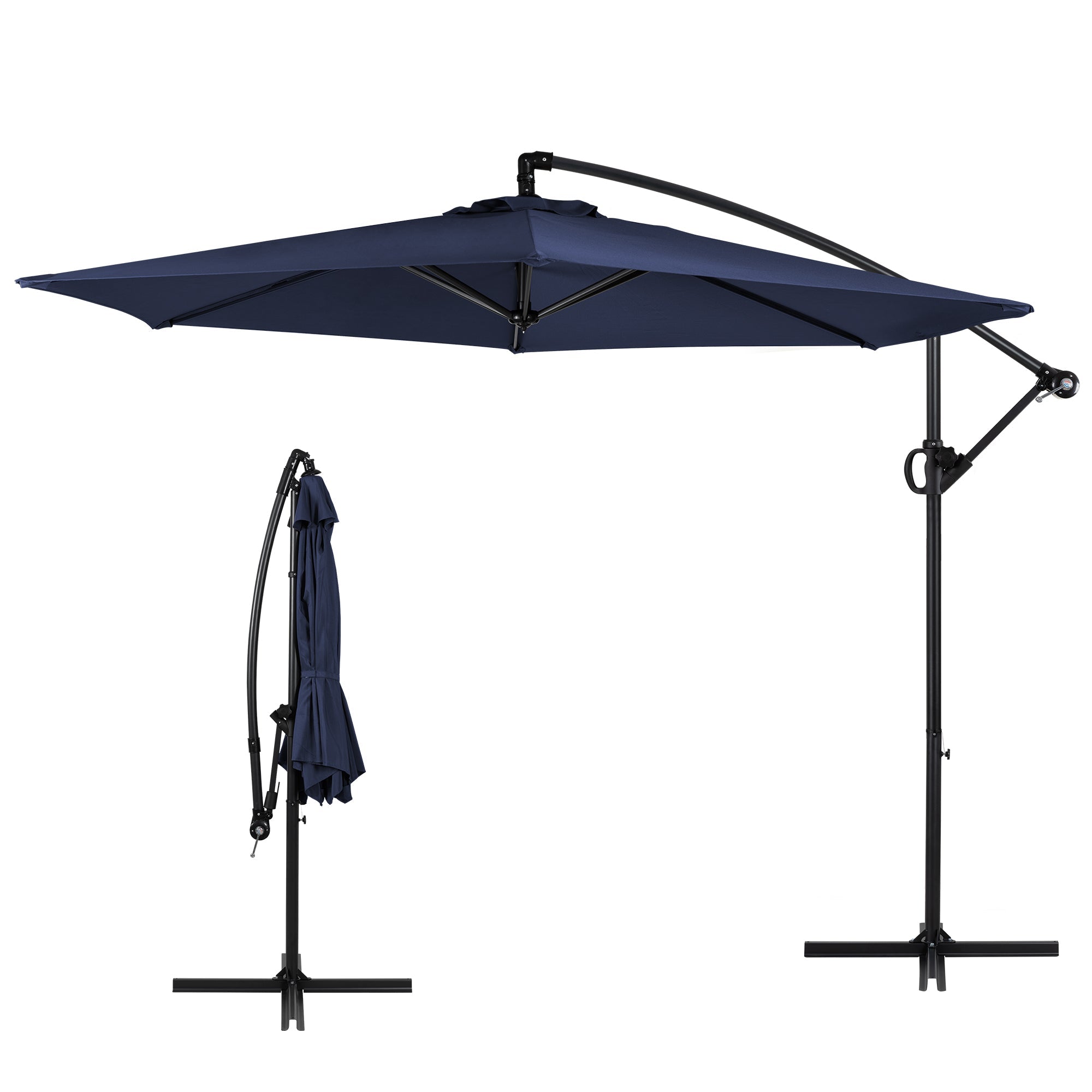 Walsunny Patio Offset Umbrella Easy Tilt Adjustment,Crank and Cross Base, Outdoor Cantilever Hanging Umbrella with 8 Ribs (7504185786544)