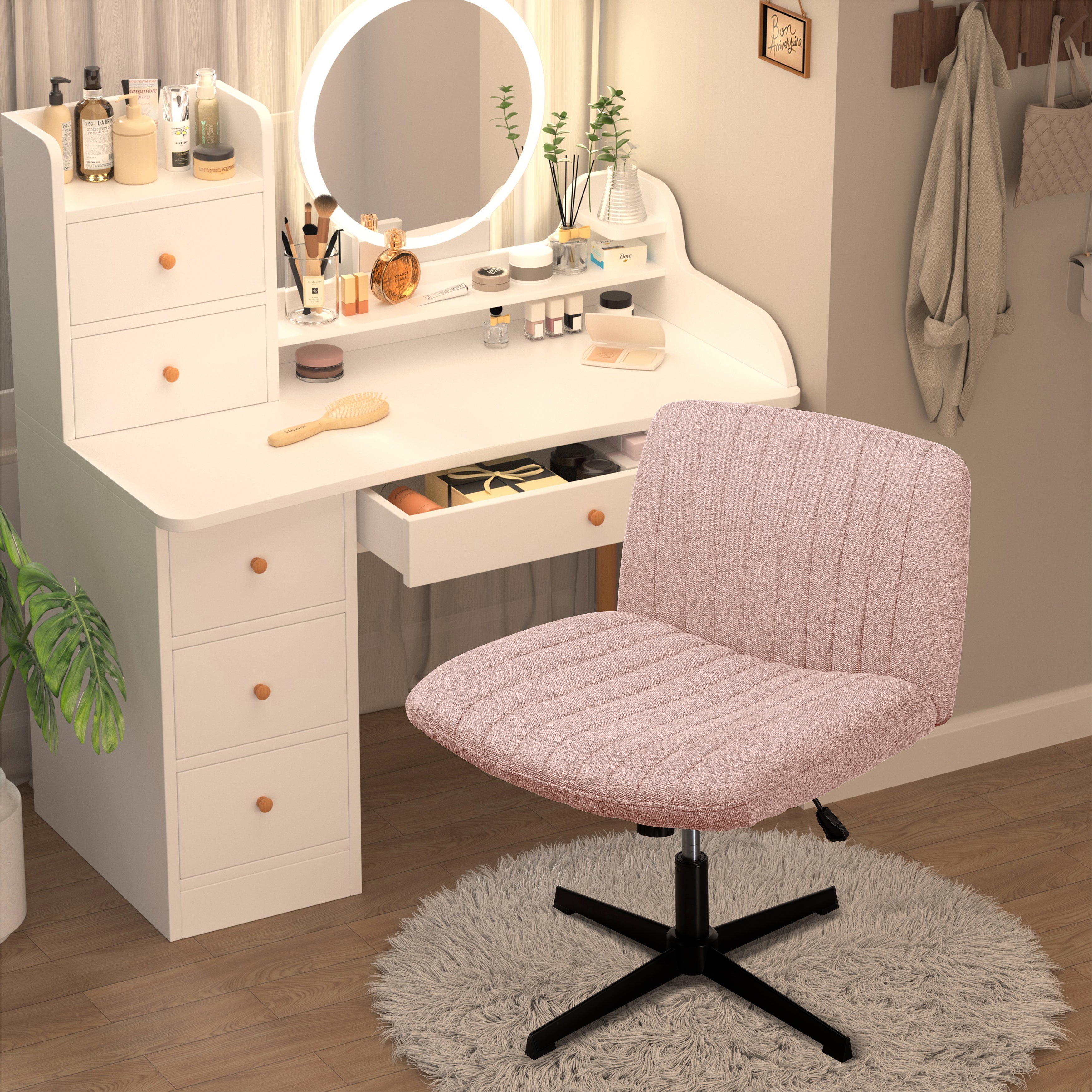 Walsunny Cross Legged Office Chair Armless Wide Chair Cross Legged Office Chair Computer Chair #color_pink #foot_fixed-foot