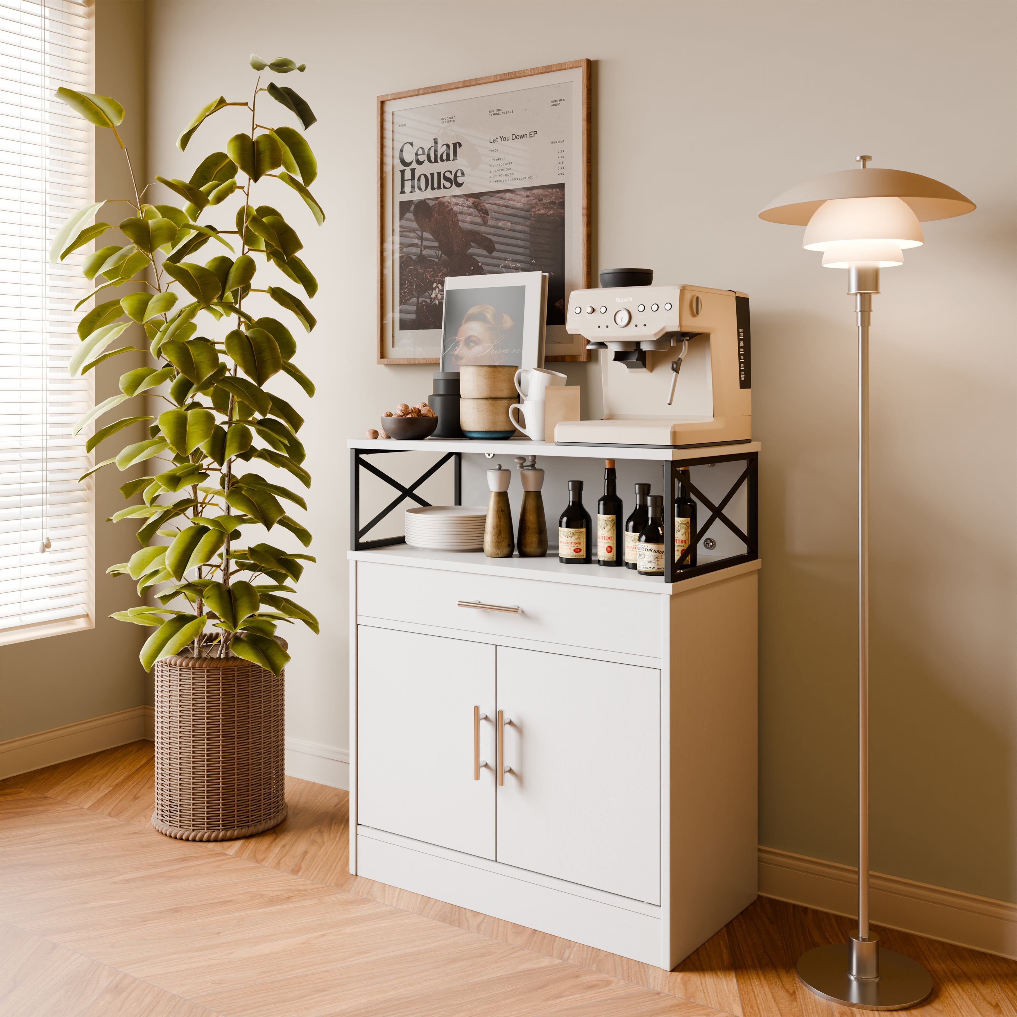 Walsunny Kitchen Buffet Sideboard Cabinet with Adjustable Shelf,Wooden Storage Cabinet with 2 Doors and 1 Drawers£¬Modern Farmhouse Coffee Bar Cabinet with Storage for Kitchen/Living Room (7612660711600)